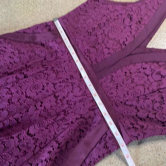 Free People Lace Fit & Flare Dress Cut Out Back Pockets Side Zip Plum sz M - Picture 15 of 16